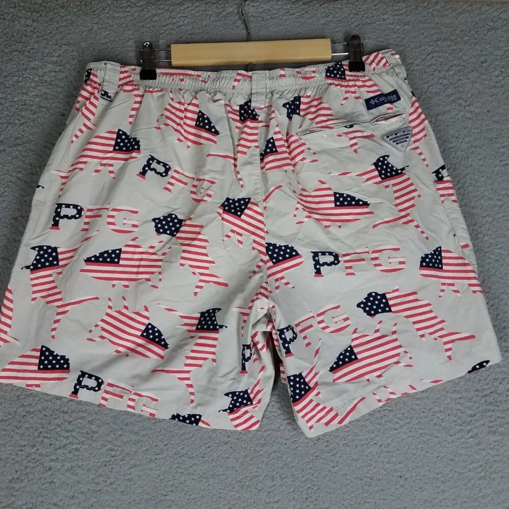 Columbia PFG Swim Trunks Adult XL American Flag Fish Brief Lined 4th Of July Men